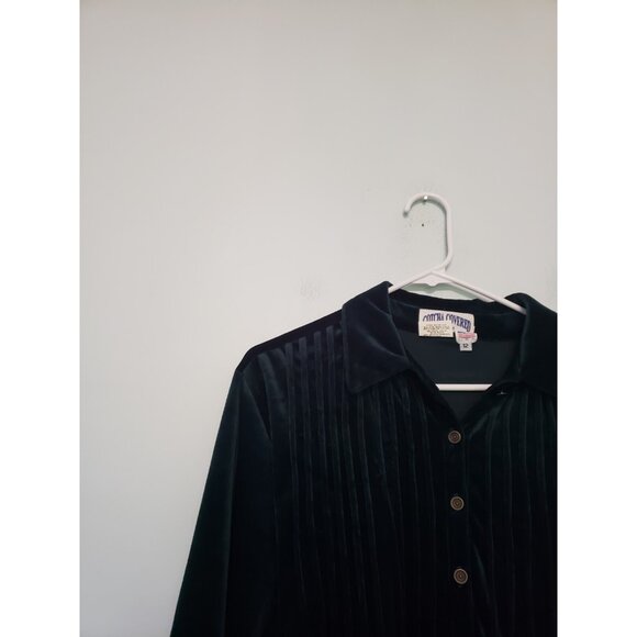 Vtg Gotcha Covered Women 12 Midi Dress Button Pleated Velour Green Velvet Modest - Picture 4 of 5